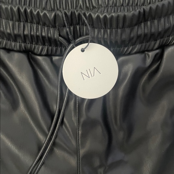 NIA Vegan Leather Baggy Drawstring Jogger Pants Black NWT Size XS - Picture 12 of 13